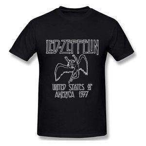 LED ZEPPLIN Black Graphic Print Icarus 1977 US Concert Tour Band Tee | Size S